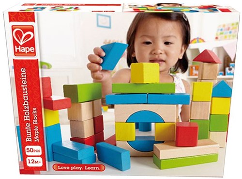 Hape blocs de construction en bois 50 pièces jouet d'empilage coloré-3