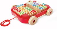 Chariot à tirer Hape avec blocs empilables