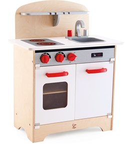 Hape cuisine jouet - cuisine blanche en bois pour enfants avec four et réfrigérateur