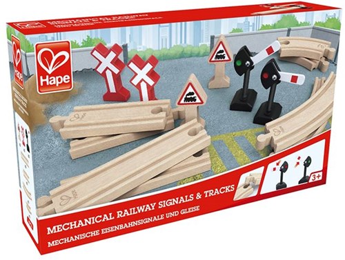 Hape circuit de train en bois - accessoires ferroviaires mécaniques 14 pièces