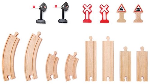 Hape circuit de train en bois - accessoires ferroviaires mécaniques 14 pièces-2