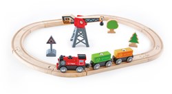 Hape circuit train en bois transport de marchandises avec grue et accessoires