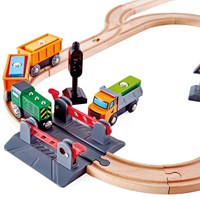 Hape circuit de train en bois avec grue - set de jeu grue magnétique-3