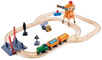 Hape circuit de train en bois avec grue - set de jeu grue magnétique-2