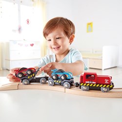 Hape Train transporteur de voitures jouet en bois circuit enfants