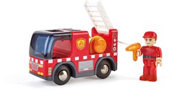 Hape camion de pompier jouet avec sirène et échelle - camion de pompier en bois