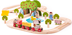BigJigs ensemble de train en bois ferme - jouet 44 pièces