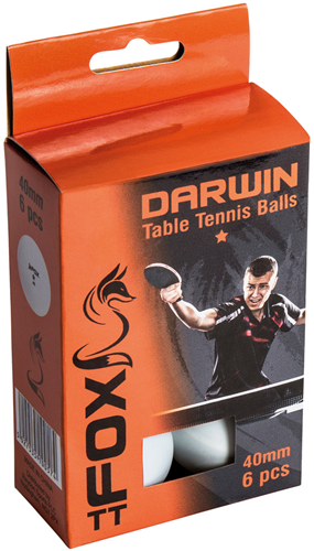 Fox TT balles de tennis de table Darwin 1 Star 40 mm blanc lot de 6