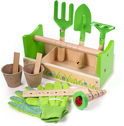 BigJigs caddy de jardinage en bois - set d'outils pour enfants