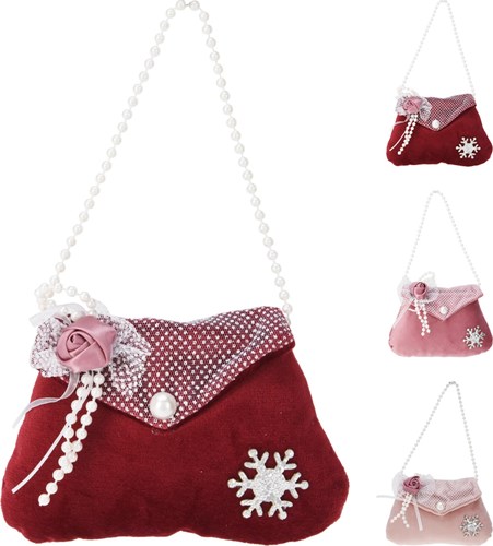 Home & Styling décoration de Noël sac avec rose et perles 8cm