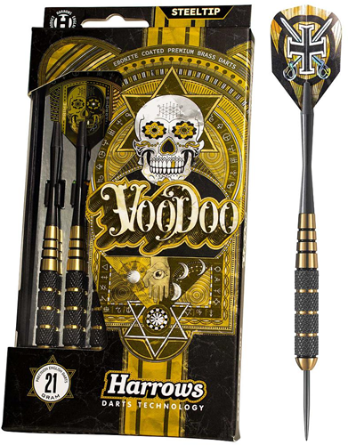 Harrows fléchettes steeltip Voodoo Brass 21g - noir avec grip