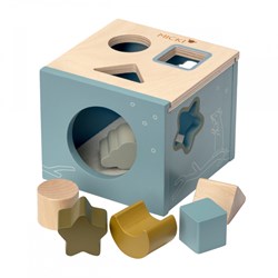 Micki boîte à formes en bois bleu - jouet éducatif multicolore