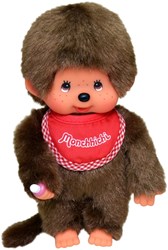 Monchhichi poupée peluche garçon avec bavoir rouge - 20 cm - doudou