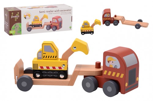 Joueco Houten Oplegger met Graafmachine
