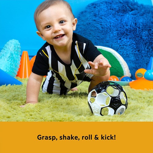 Oball baby ballon de football hochet noir blanc - balle flexible pour bébés-3
