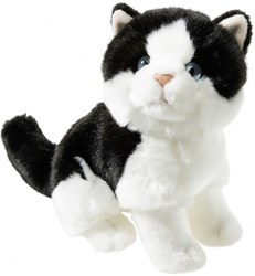 Heunec peluche chat noir-blanc jouet doux 24cm pour enfants