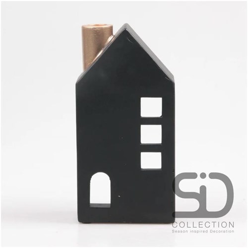 Kandelaar Huisje 12x8x24cm zwart