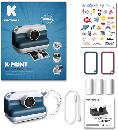 Kidywolf K-PRINT is een camera met thermische printer voor kinderen. K-PRINT is veel meer dan een gewone instant camera. Dankzij de geïntegreerde printer kunnen kinderen hun kostbare momenten vastlegg-2
