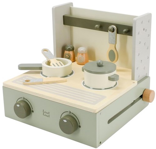 Label Label cuisine en bois - Cuisinière jouet pliable vert olive
