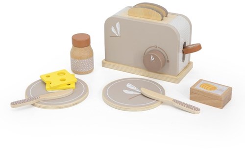 Label Label grille-pain en bois jouet de cuisine avec accessoires