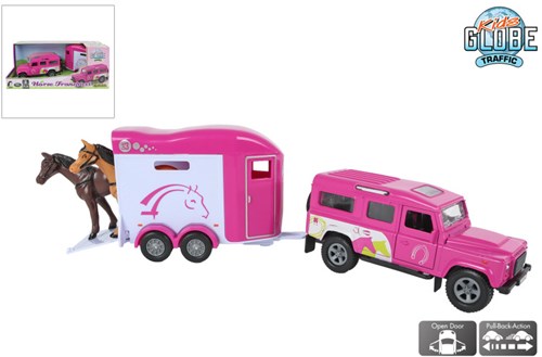 Kids GLOBE voiture jouet Land Rover avec remorque rose 26cm plastique