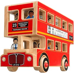 Lanka Kade bus londonienne en bois - Bus de jeu deluxe avec 16 figurines rouge