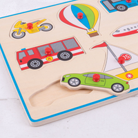 Bigjigs Puzzle en bois avec véhicules à boutons - 9 pièces-3