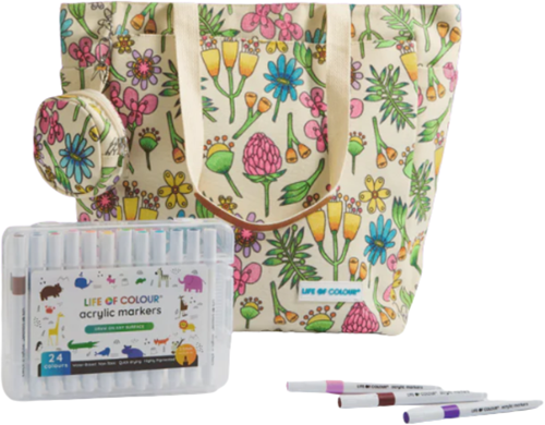 Life Of Colour sac cabas en toile de luxe avec 24 marqueurs acryliques - set créatif