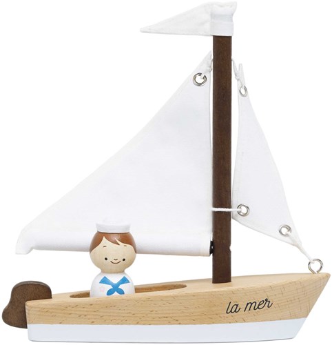 Le Toy Van bateau à voile en bois avec capitaine - Jouet en bois FSC