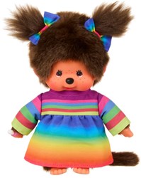 Poupée Monchhichi robe arc-en-ciel 20 cm peluche jouet