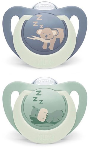 Nuk - First Choice Night - Pacifiers (2) - Sil - 0-6M - Hippo/Koala (was NU-10730708)