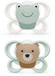 Nuk sucette bébé silicone 0-6 mois design aéré grenouille ours