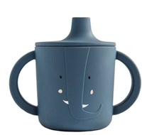 Trixie tasse d'apprentissage en silicone bébé Mrs. Elephant anti-fuite bleu 200ml