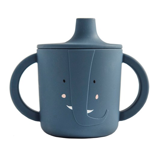 Trixie tasse d'apprentissage en silicone bébé Mrs. Elephant anti-fuite bleu 200ml