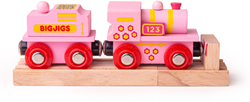 BigJigs locomotive en bois 123 avec wagon - rose - train jouet