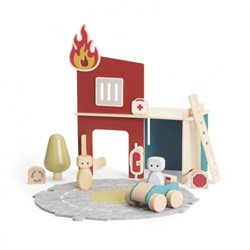 Micki set de pompiers en bois - jouet éducatif caserne 19 pièces