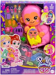 Mattel Polly Pocket Maman Singe et Bébé Jungle - Coffret Animaux