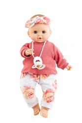 Poupée Paola Reina Sonia - imprimé fleuri rose - mécanisme - 36 cm