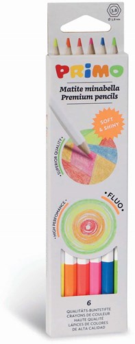 Primo crayons de couleur fluo - 6 Minabella en boîte bois FSC