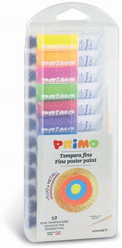 Primo peinture gouache - peinture hobby couleurs métal et fluo 12x12ml