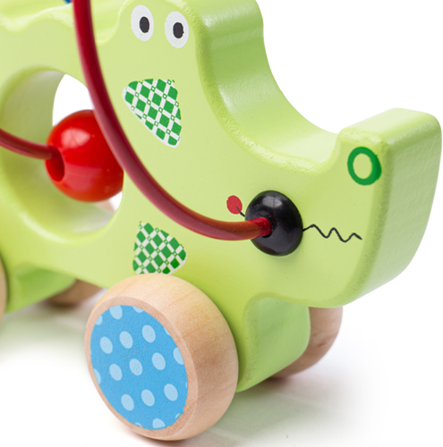 BigJigs jouet crocodile à pousser en bois avec cadre à perles-3
