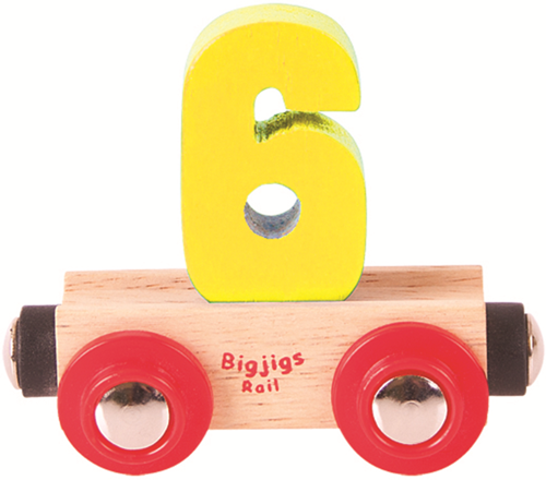 BigJigs wagon de train en bois chiffre 6 - jouet coloré pour enfants