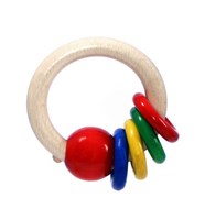 Hess hochet en bois boule avec 4 anneaux jouet bébé coloré