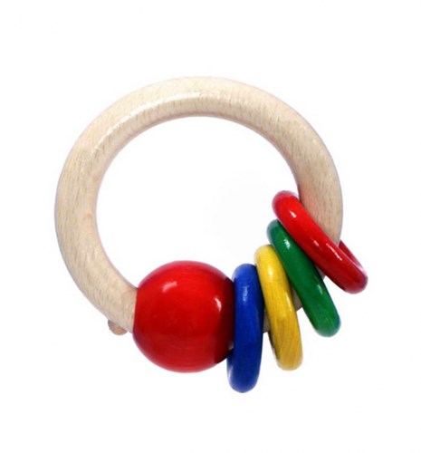 Hess hochet en bois boule avec 4 anneaux jouet bébé coloré