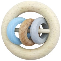 Hess hochet en bois avec 3 anneaux bleu jouet bébé