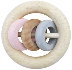 Hess hochet en bois bébé rose naturel avec 3 anneaux durable