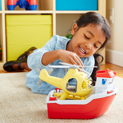 Green Toys Bateau de sauvetage avec hélicoptère