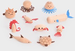 TickiT figurines en bois animaux marins - lot de 10 - jouet durable