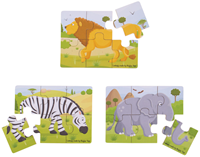 BigJigs puzzle animaux safari - jouet en bois set de puzzles 3x6 pièces-2