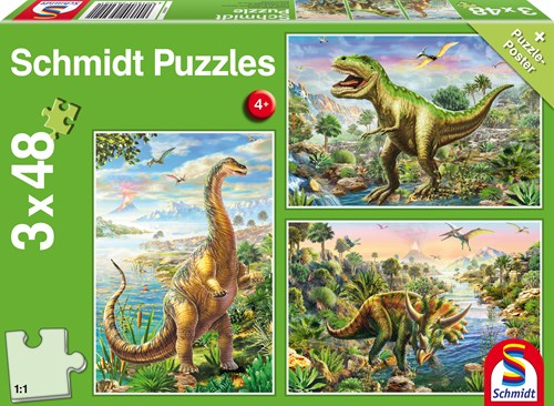 Schmidt Puzzle Dinosaures 3 x 48 pièces - Jeu pour enfants dès 4 ans